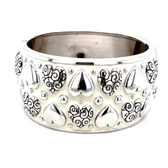 Brighton White Enamel Hearts Thick Bangle - Picture 6 of 10